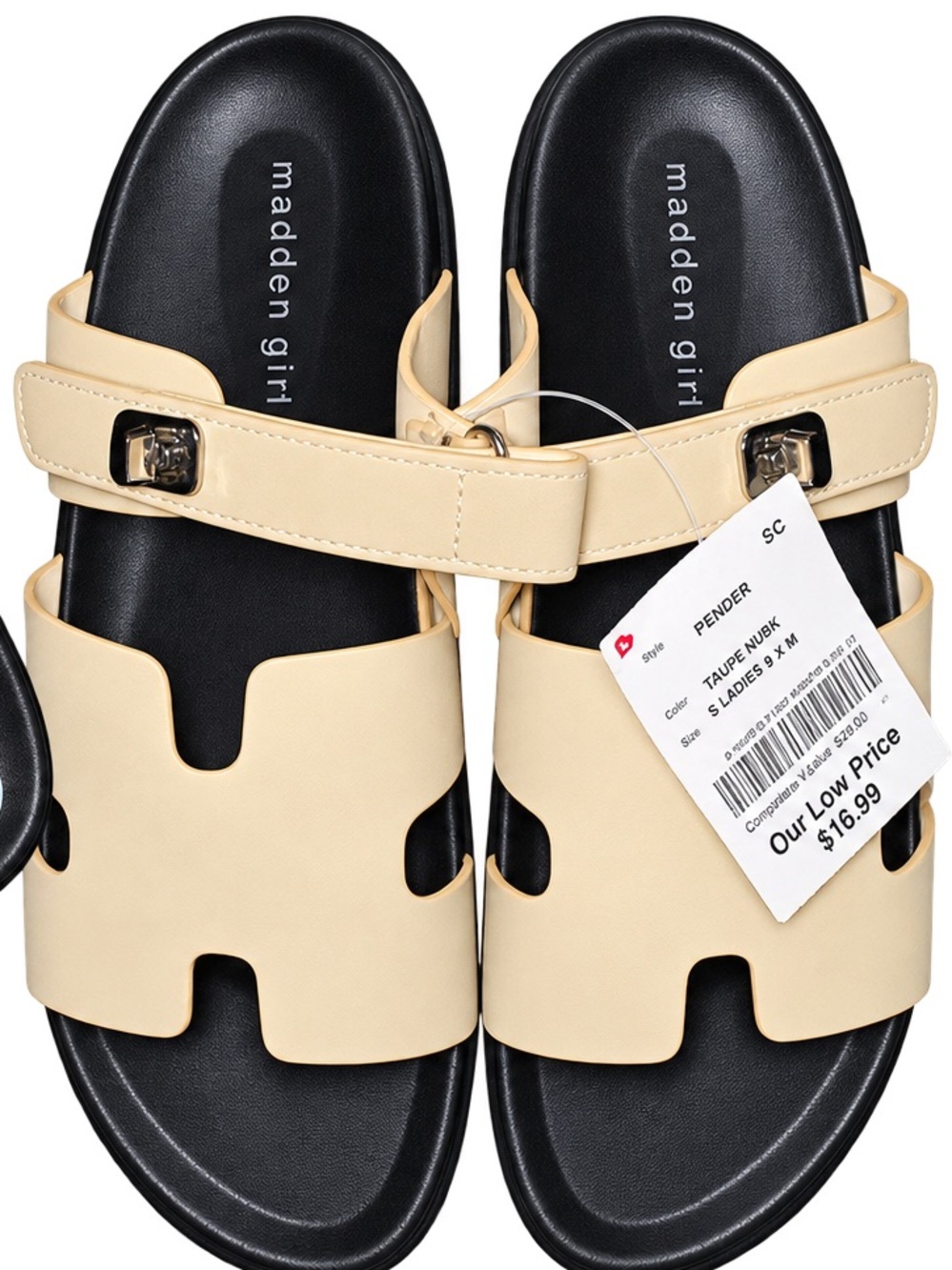 Madden Girl Cream Double-Strap Slide Sandals